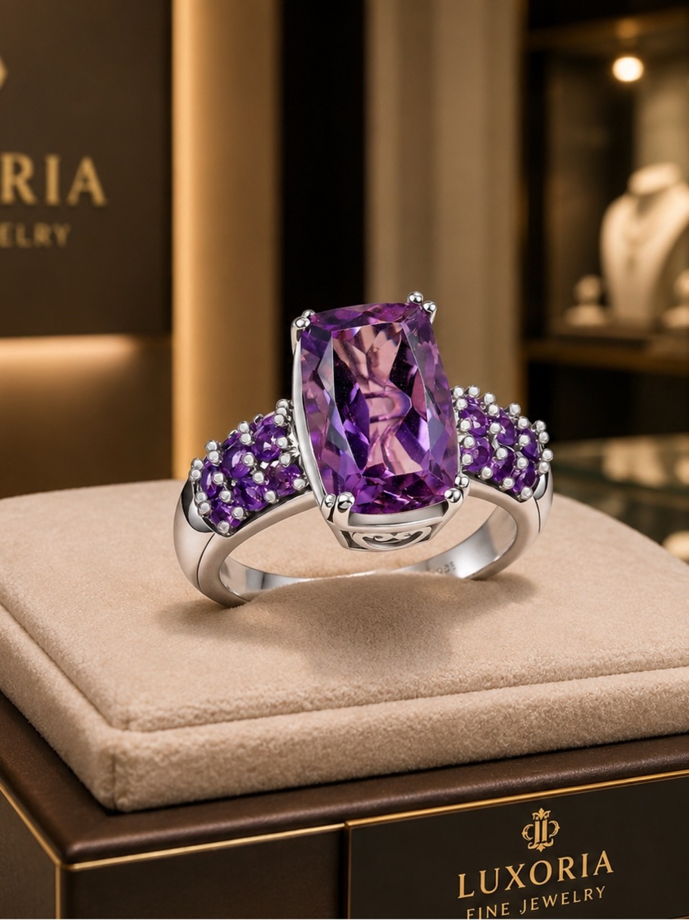 Rose De France Amethyst and African  5.30 ctw Ring Platinum Over Sterling Silver